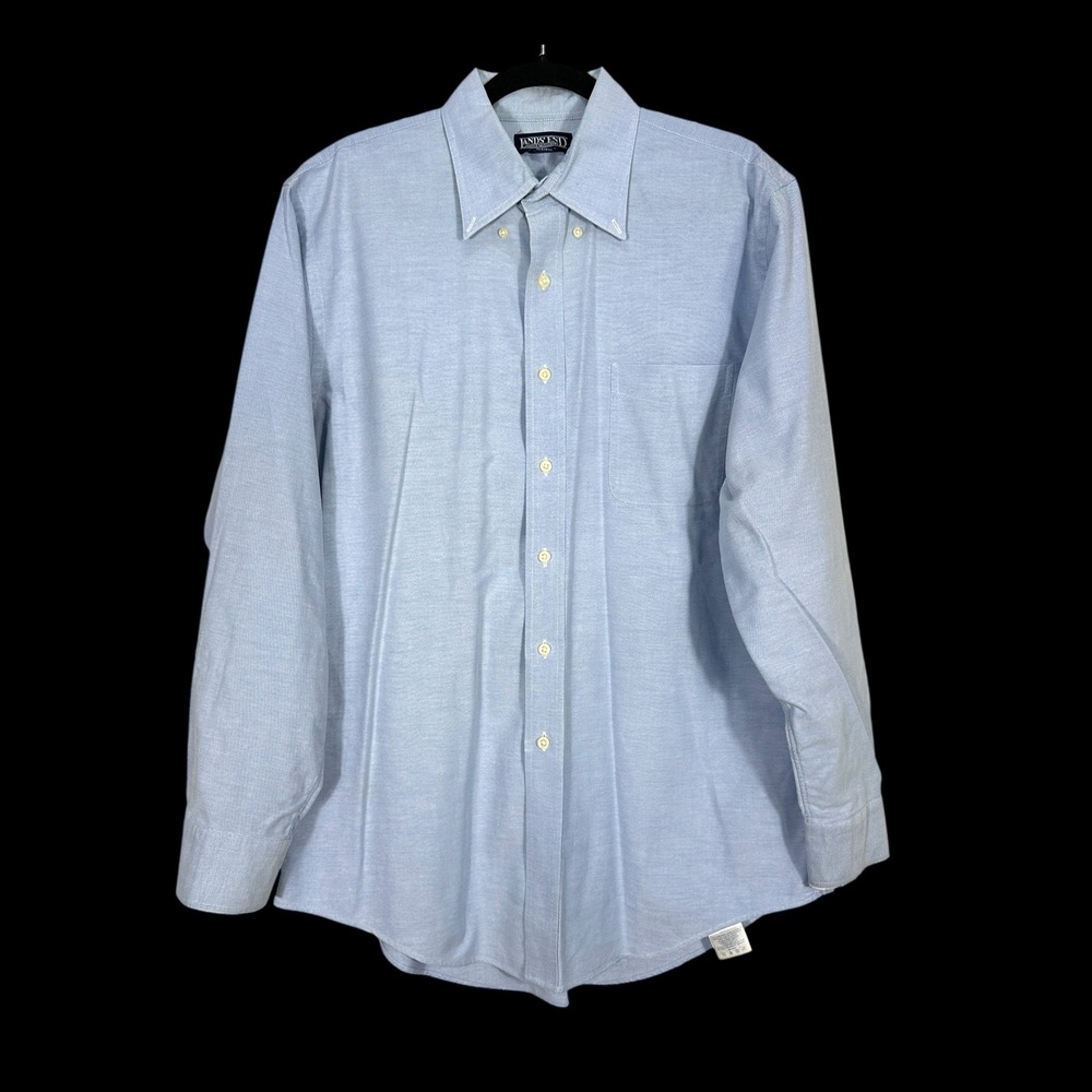 Lands End Mens 16-34 Light‎ Blue Oxford Cloth Button Down Dress Shirt Cotton